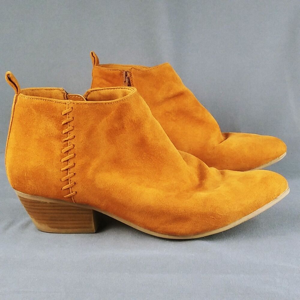 Old Navy Stitch Ankle Booties Brown Suede Womens 9  Block Heel Side Zip